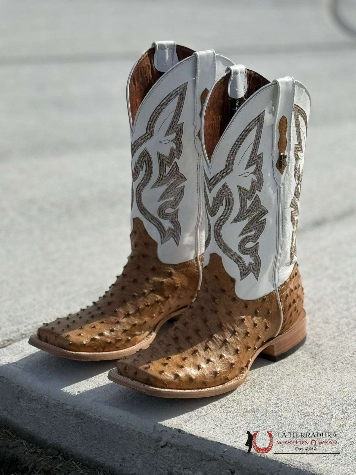 RANCHER EXOTIC OSTRICH UMBER BOOT SQ. TOE – Laherradurawwnc.com display picture 1