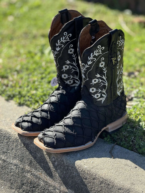 BOTAS EXÓTICAS RANITAS NEGRO MATE FLOR SUPERIOR PARA MUJER