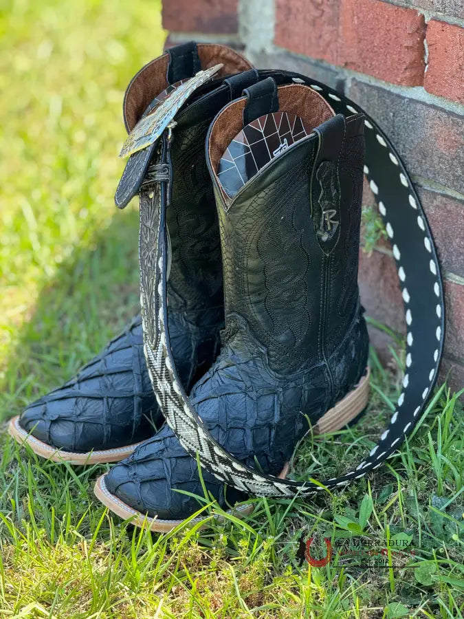 Ranchers Bigbass All Black Matte Telaraña Square Toe Boot Botas Hombres