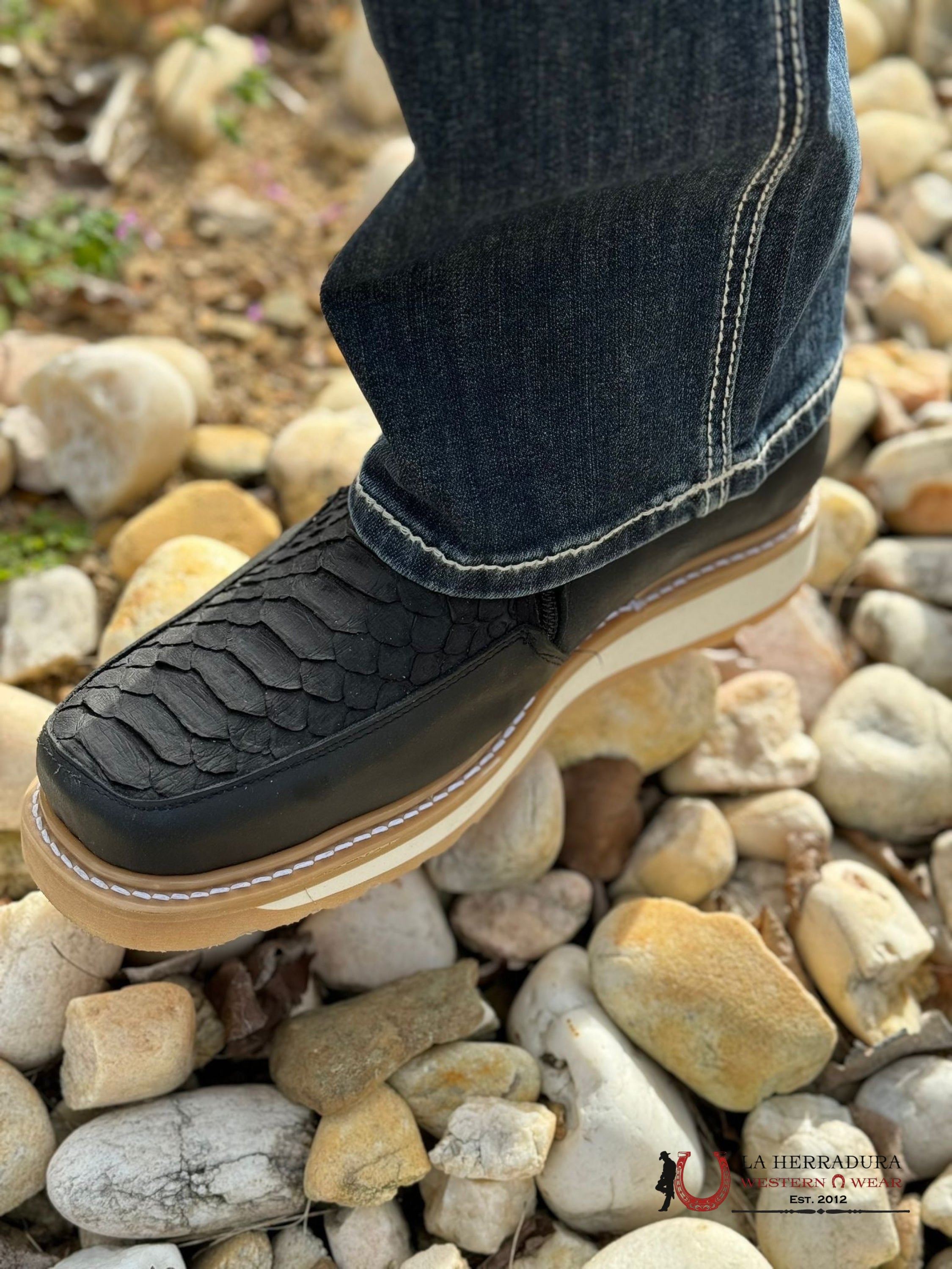 Ranchers Double Zipper Genuine Python Black Zapatos Hombres