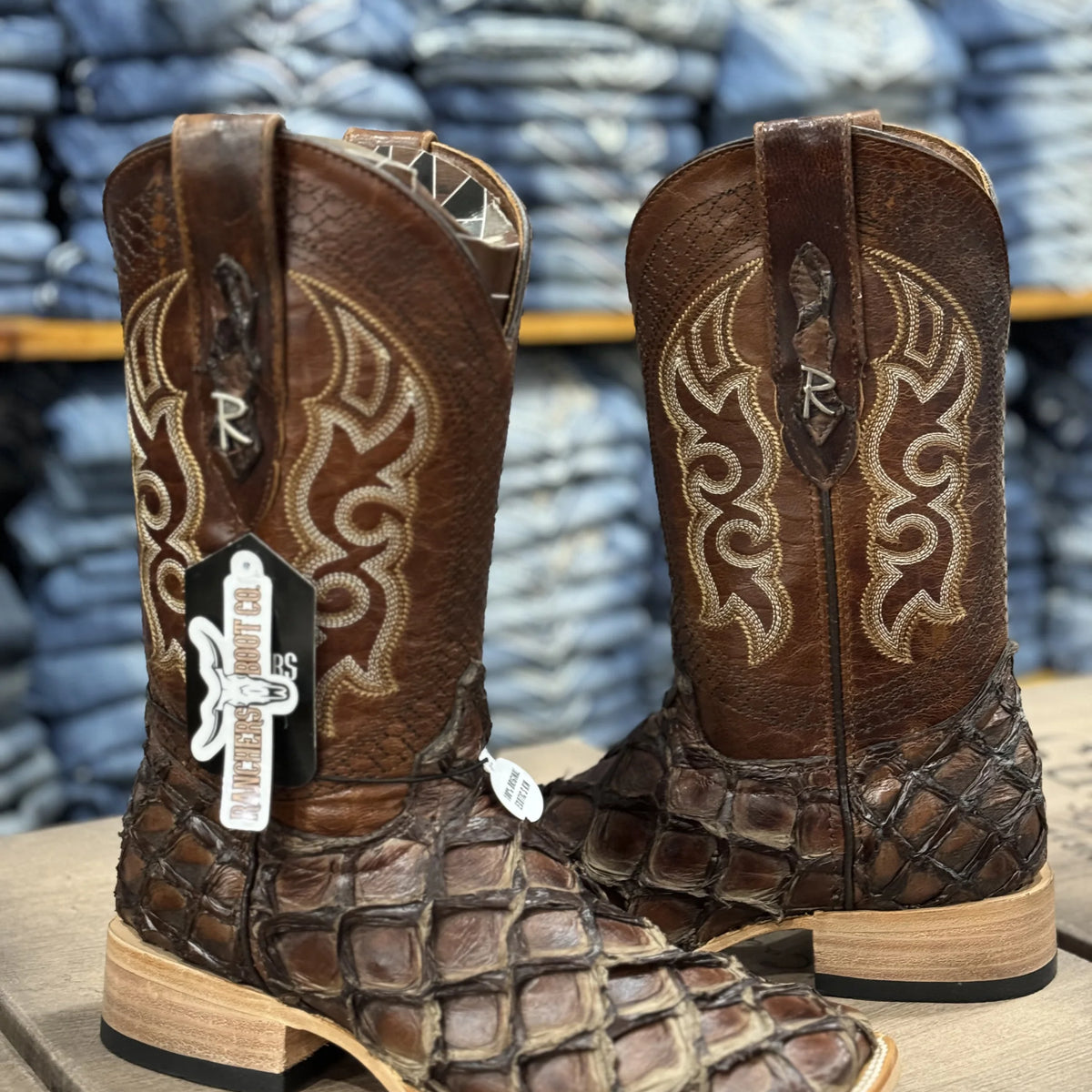 Fish Scale Exotic Skin Steel Toe Work Boots Big Bass Sea Bass