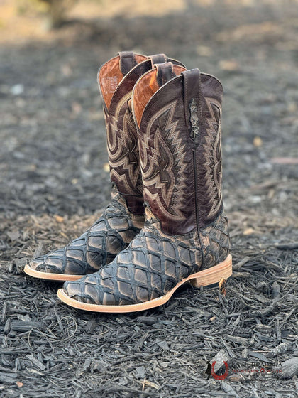 RANCHERS EXOTIC BIGBASS CARAMEL BLACK RISE WILD FISH BOOT SQ. TOE