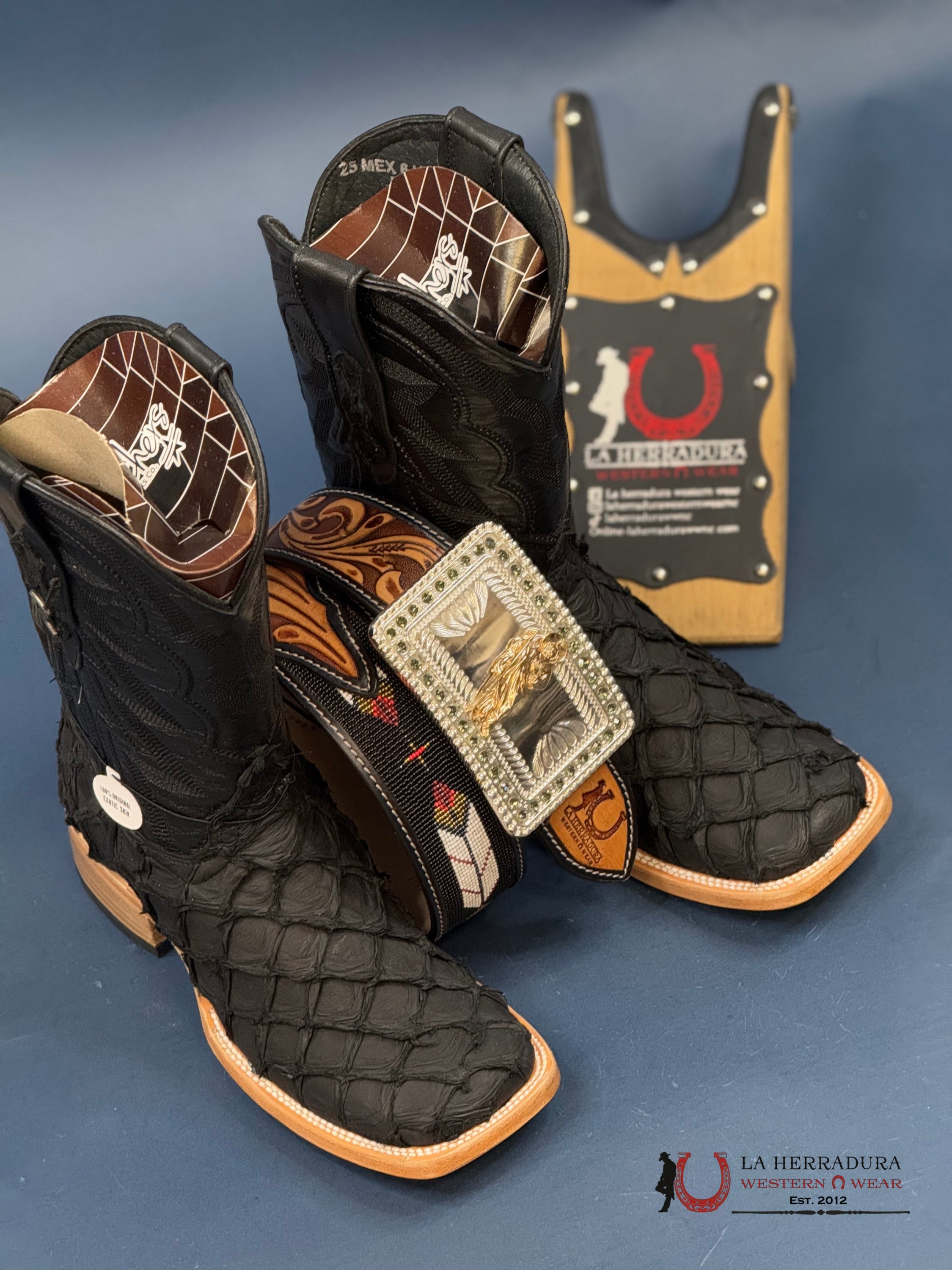 Ranchers Bigbass All Black Matte Telaraña Square Toe Boot Botas Hombres