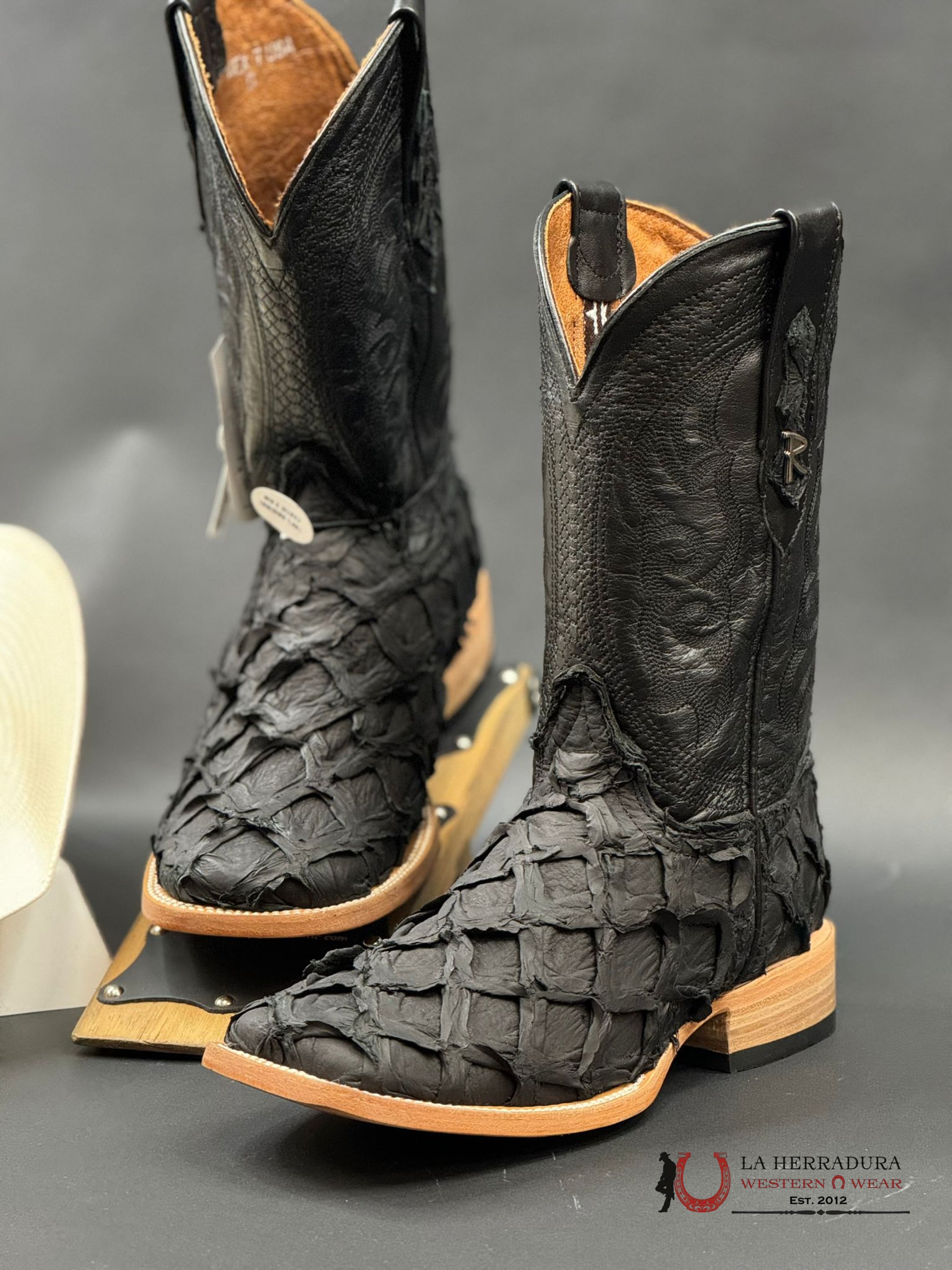 Ranchers Bigbass All Black Matte Telaraña Square Toe Boot Botas Hombres