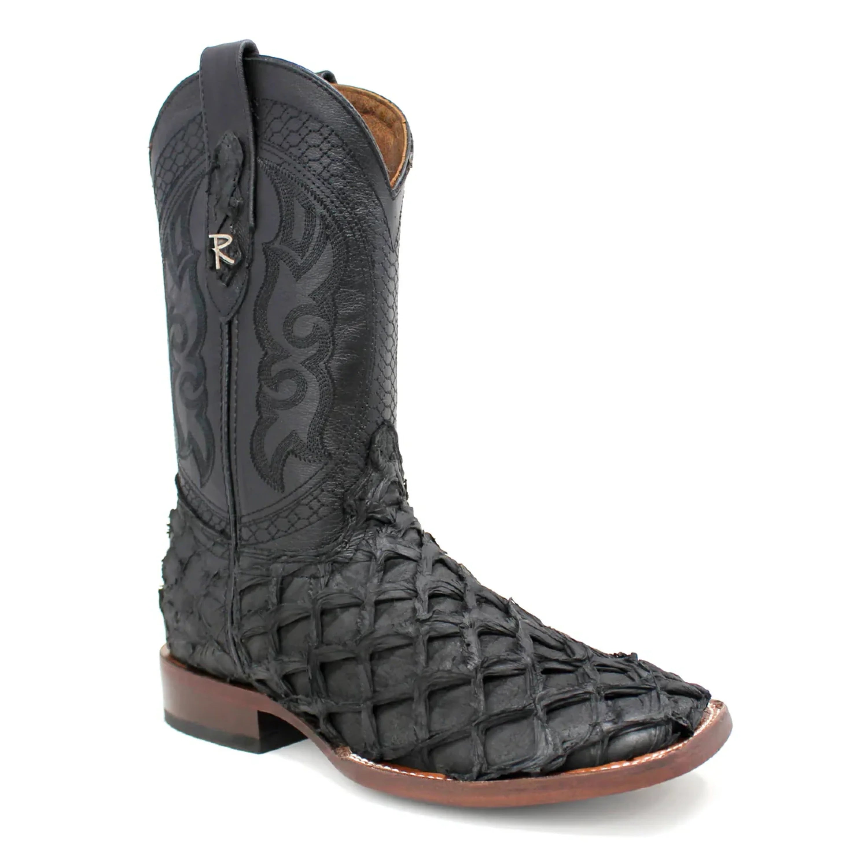 RANCHERS EXOTIC BIGBASS MATTE BLACK TELARAÑA FISH BOOT SQ. TOE BOTAS HOMBRES