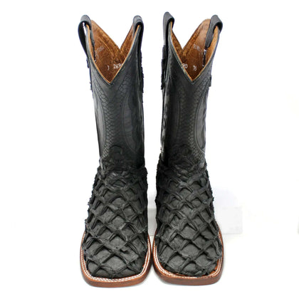 BOTAS DE RANCHERO EXOTIC BIGBASS MATTE BLACK TELARAÑA PUNTA CUADRADA