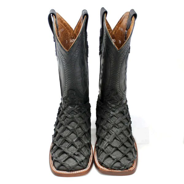 BOTAS DE RANCHERO EXOTIC BIGBASS MATTE BLACK TELARAÑA PUNTA CUADRADA