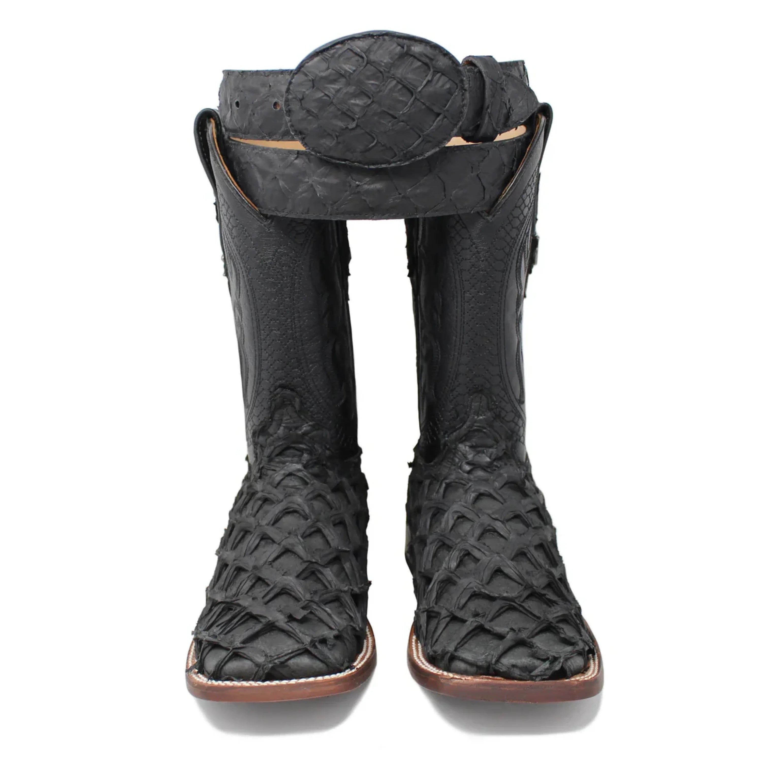 RANCHERS EXOTIC BIGBASS MATTE BLACK TELARAÑA FISH BOOT SQ. TOE BOTAS HOMBRES