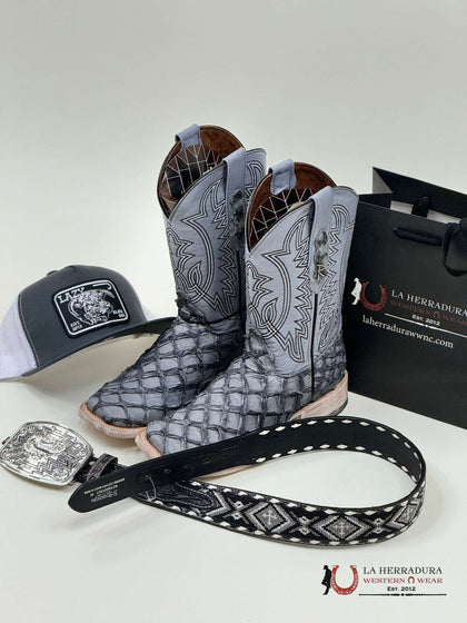 RANCHERS EXOTIC BIGBASS MATTE LIGHT GREY TULIPAN FISH BOOT SQ. TOE