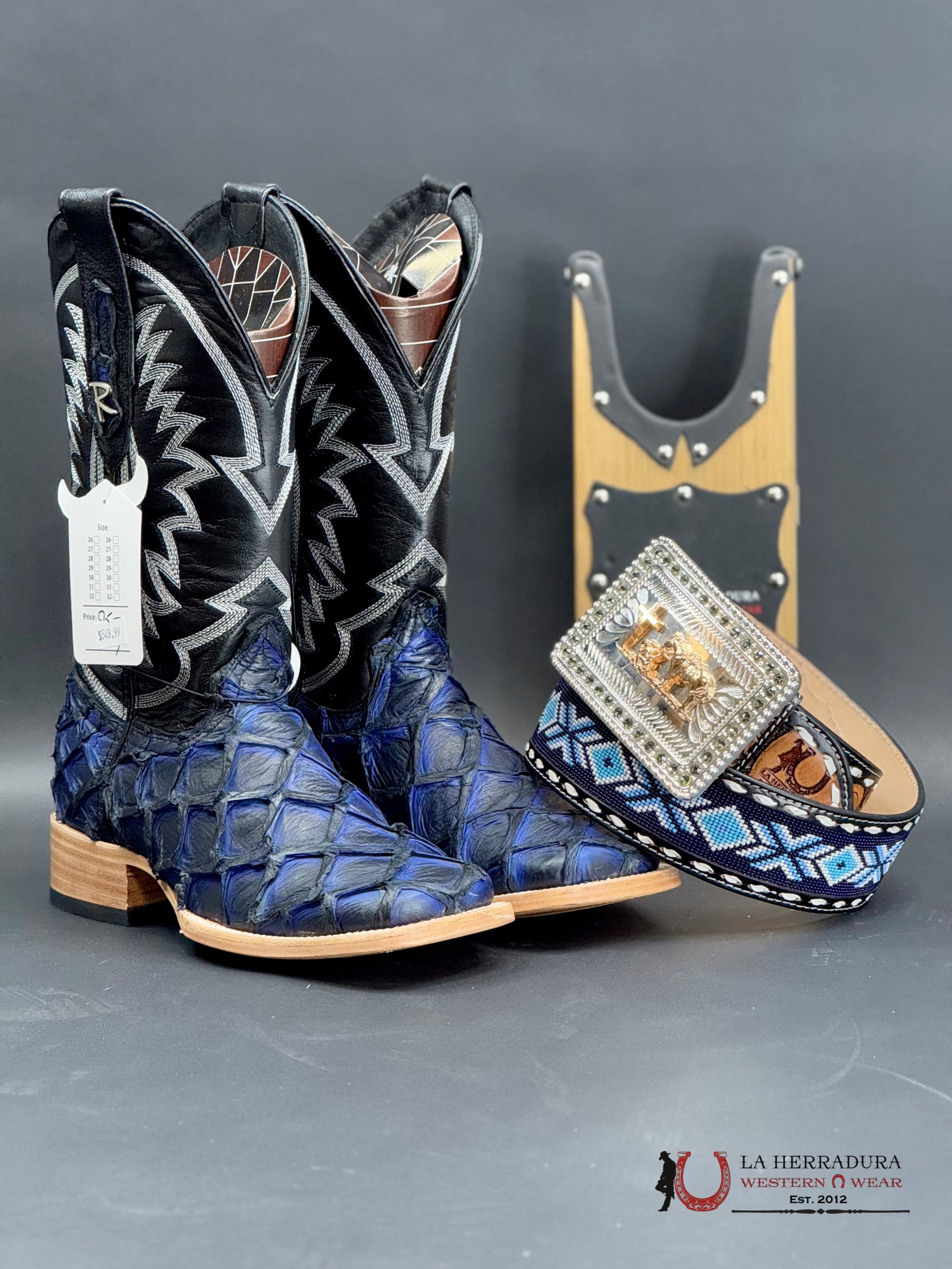 Herradura Exotic Camel Black Electric Blue Solar Fish Boots Botas Hombres