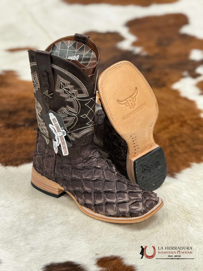 RANCHERS EXOTIC PUSE OBS BROWN SANTA FE FISH BOOT SQ. TOE