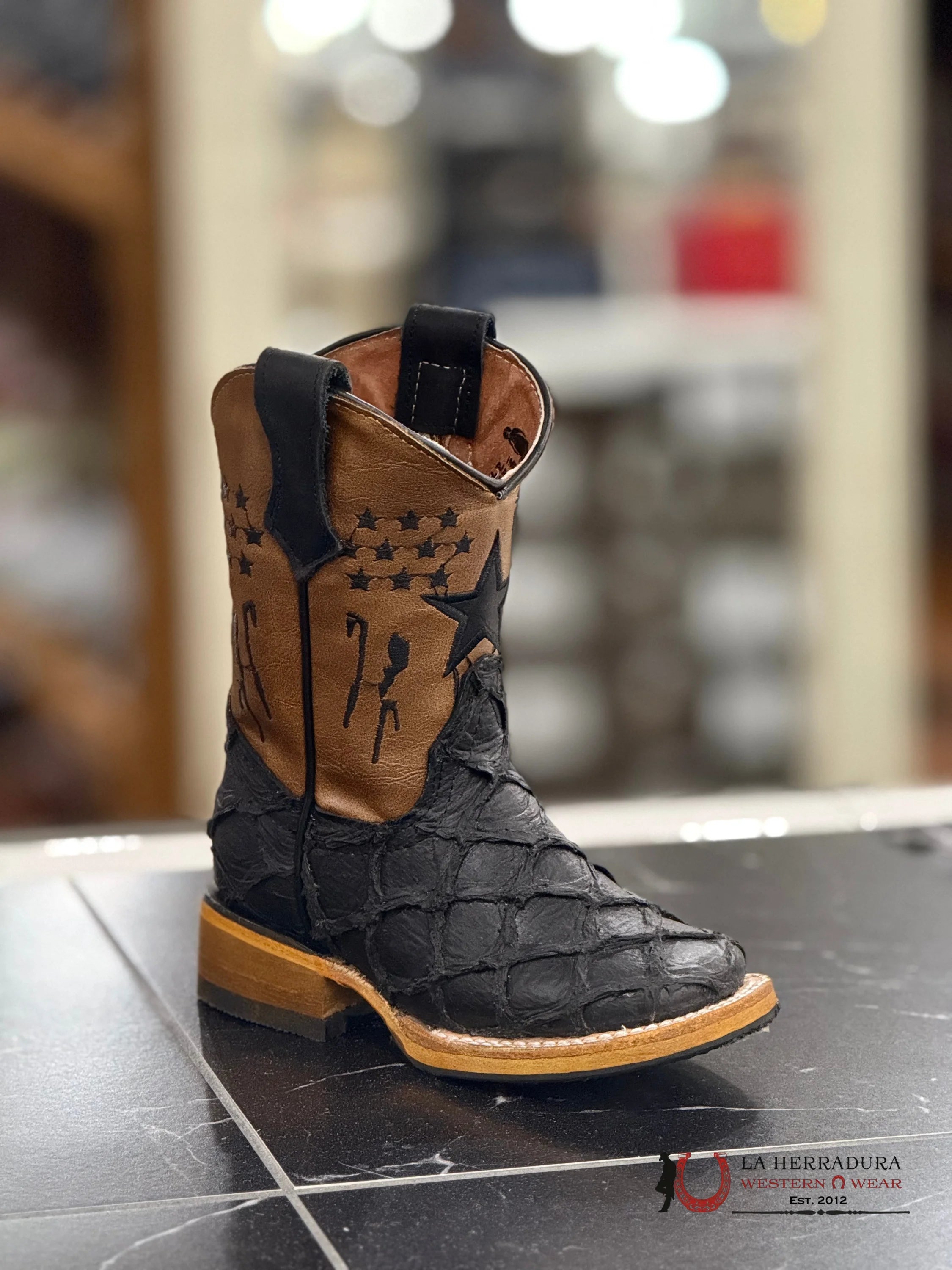 RANCHERS KIDS BOOT IMIT BLACK FISH/STAR TUBE NIÑOS