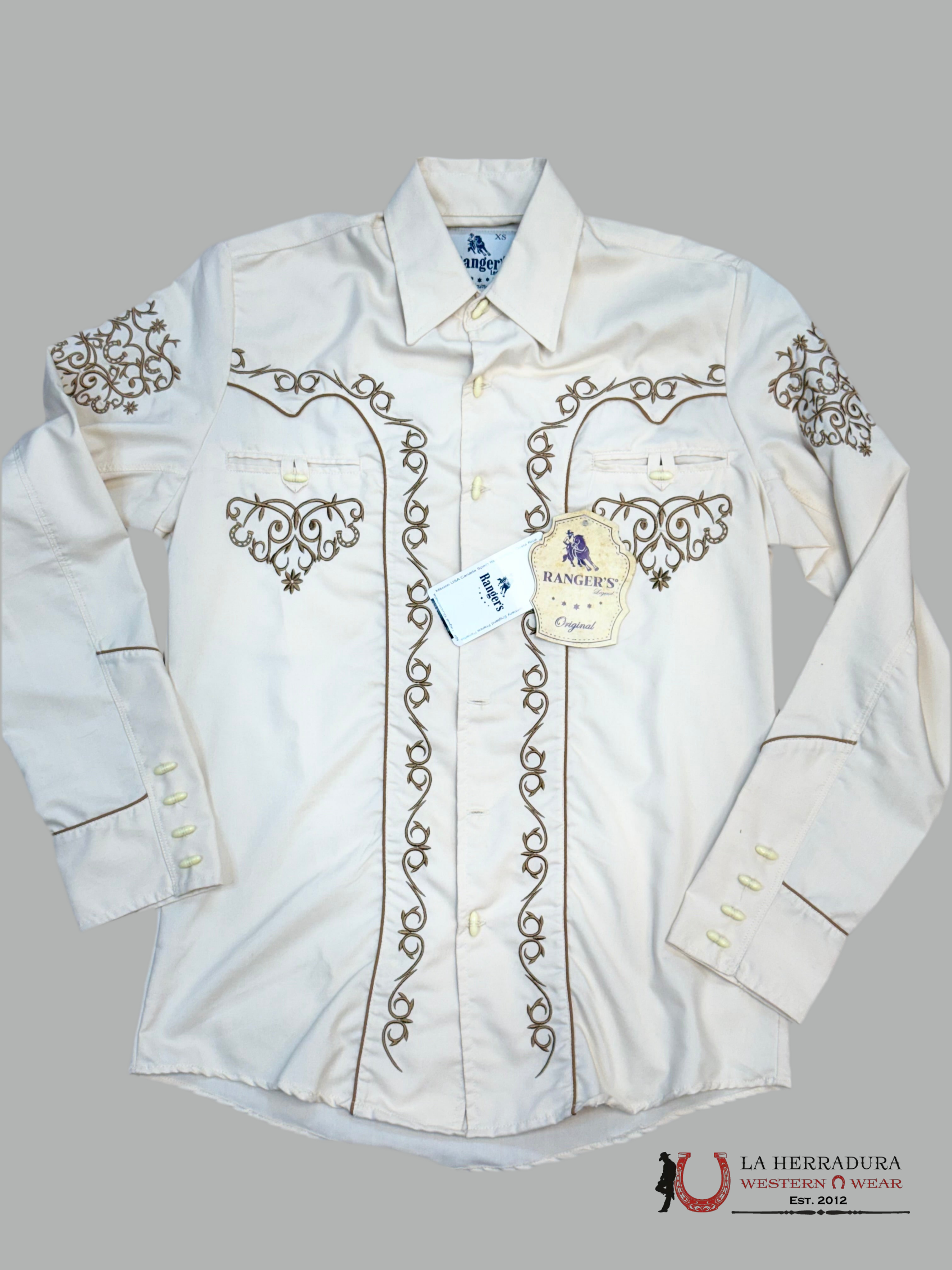 Rancher’s Men charro Beige Bordado Shirt Light Gold Long Sleeve 027CA01 ROPA HOMBRES