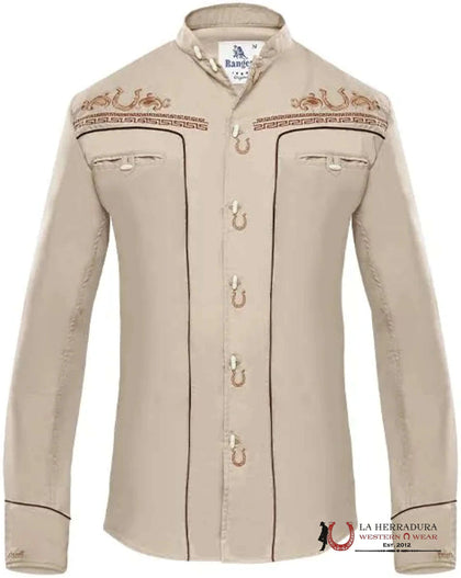 CAMISA BORDADA RANCHERS HOMBRE CHARRO BEIGE MANGA LARGA BEIGE CLARO 030CA01