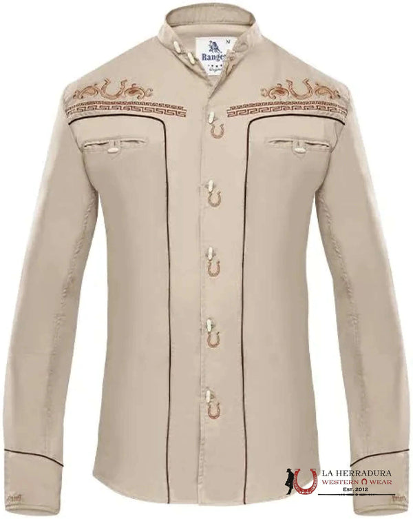 CAMISA BORDADA RANCHERS HOMBRE CHARRO BEIGE MANGA LARGA BEIGE CLARO 030CA01