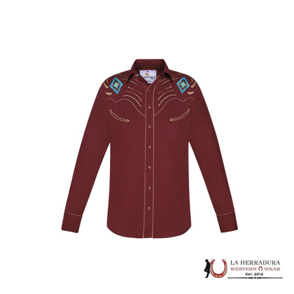 CAMISA BORDADA DE CHARRO PARA CABALLERO, MANGA LARGA, AZUL CLARO -170CA01
