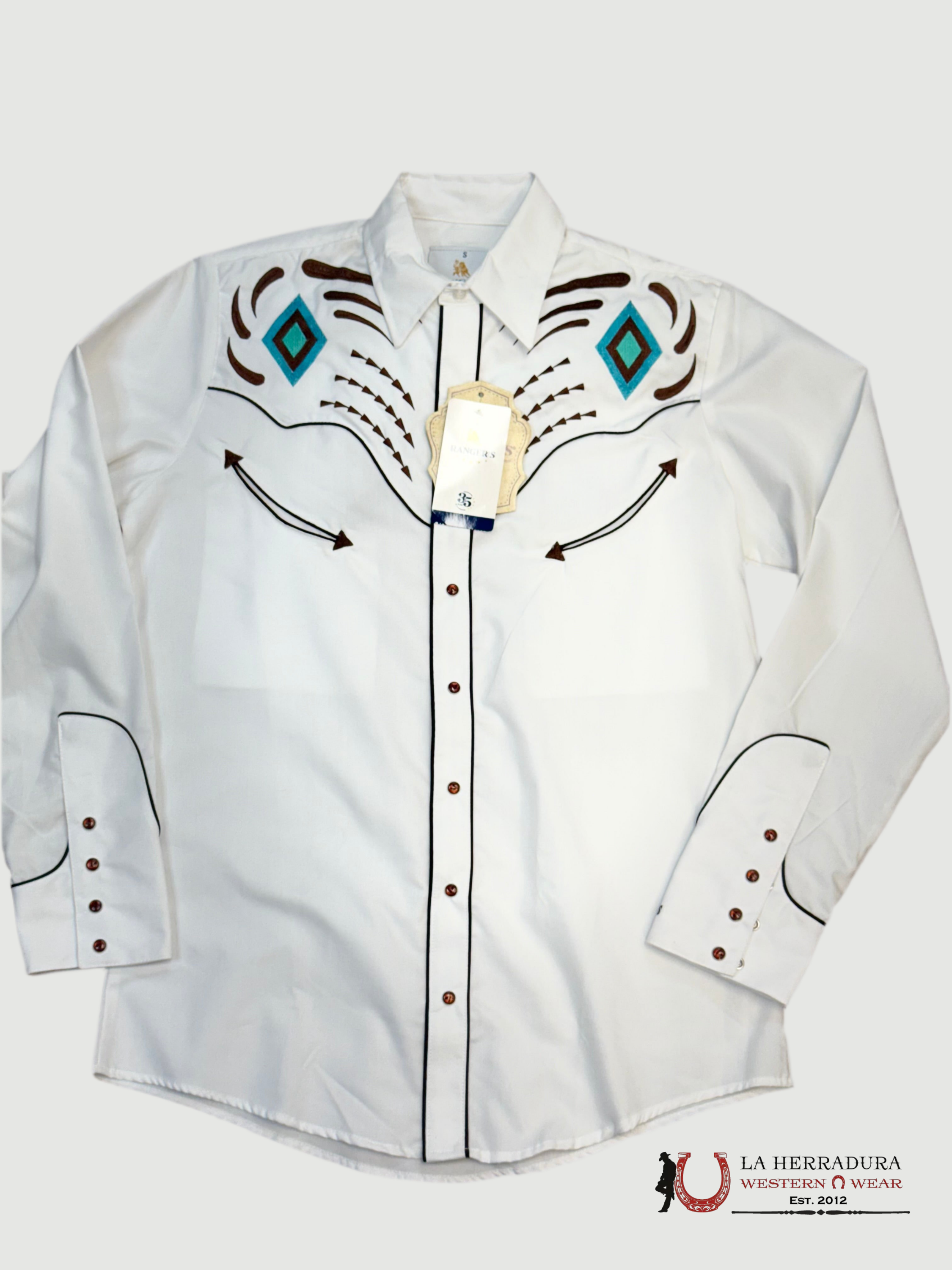 Rancher’s Men charro White Bordado Shirt Light Blue Long Sleeve 170CA01 ROPA HOMBRES