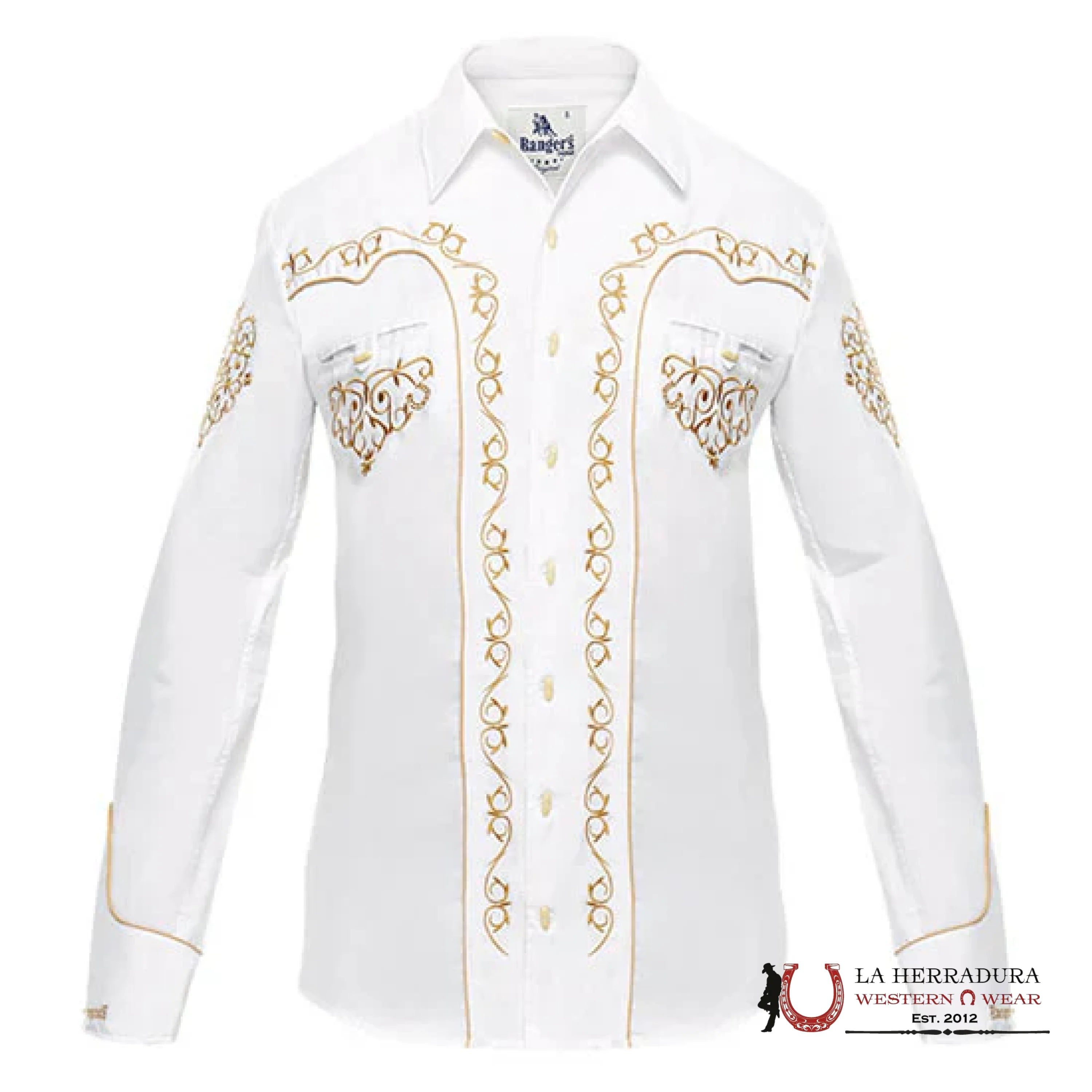 Rancher’s Men charro White Bordado Shirt Light Gold Long Sleeve 027CA01 ROPA HOMBRES