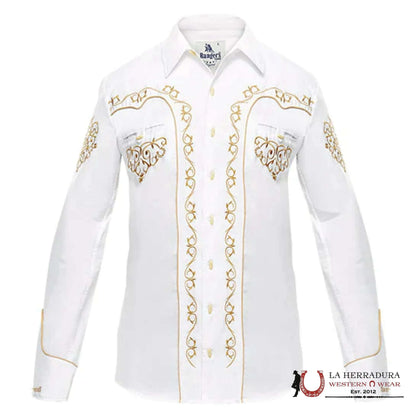 RANCHERS MEN CHARRO WHITE BORDADO SHIRT LIGHT GOLD LONG SLEEVE 027CA01