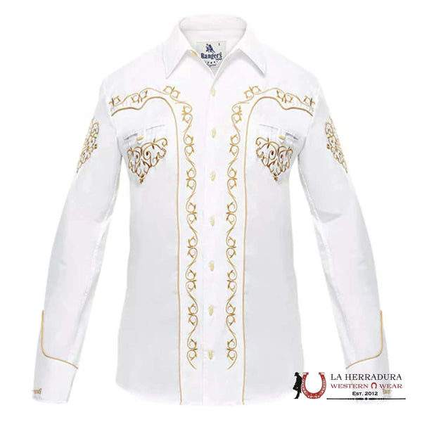 CAMISA CHARRA BORDADA BLANCA HOMBRE MANGA LARGA ORO CLARO 027CA01