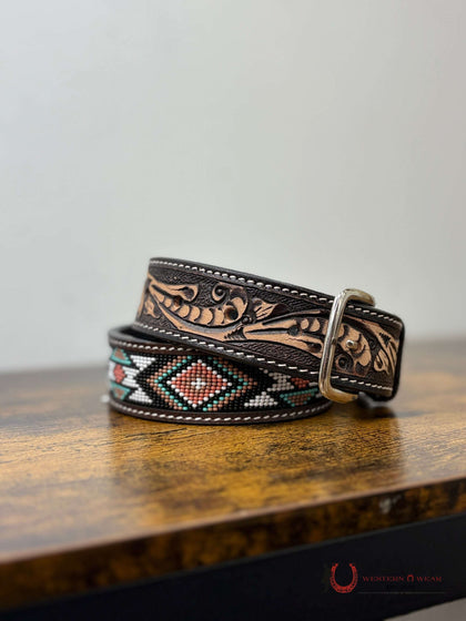 RANGER KIDS BELT CHOCOLATE BEADED PASTEL DESIGN- KH- 3024k