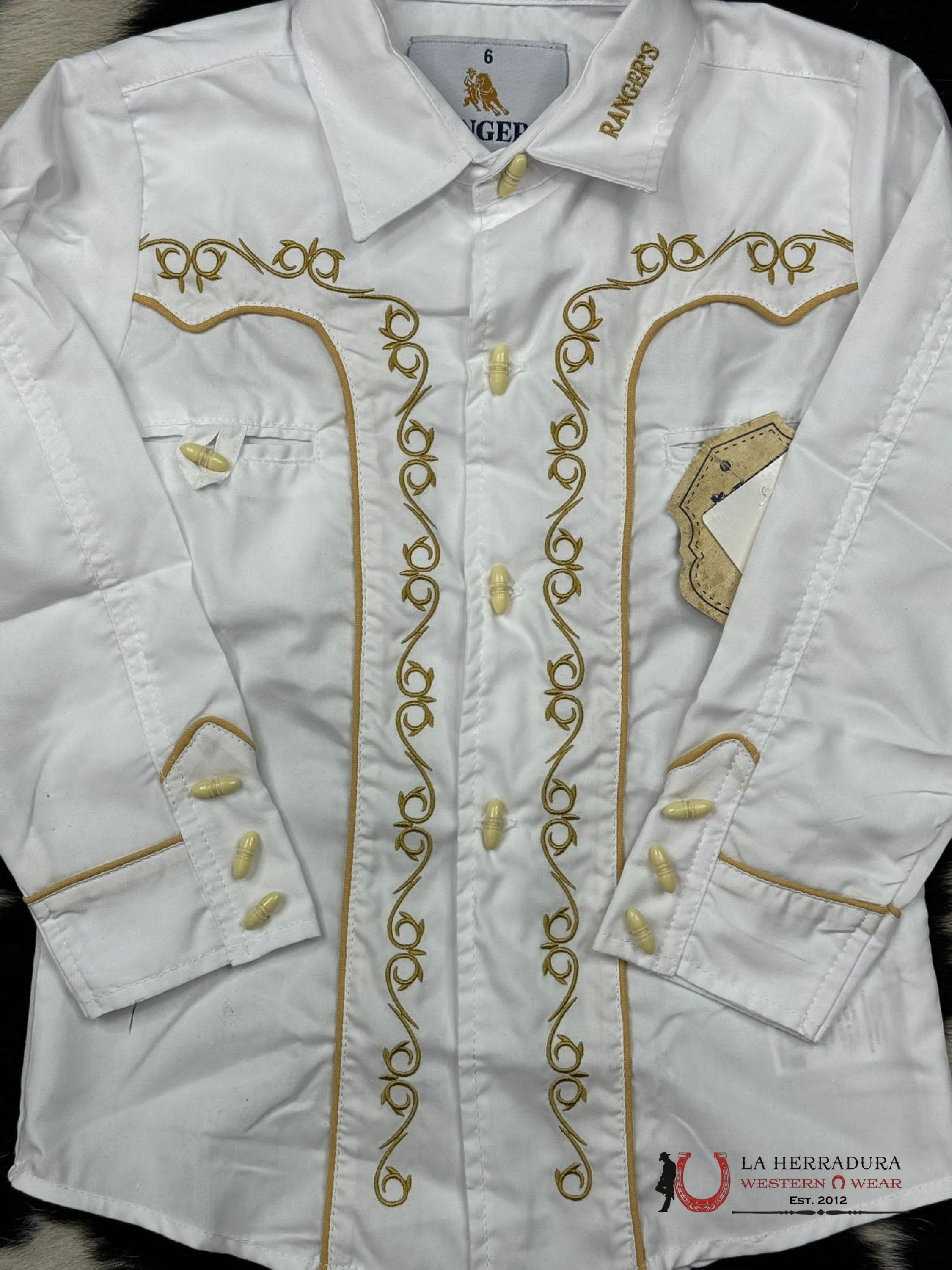 Ranger’s Charro White Bordado Light Tan Niños