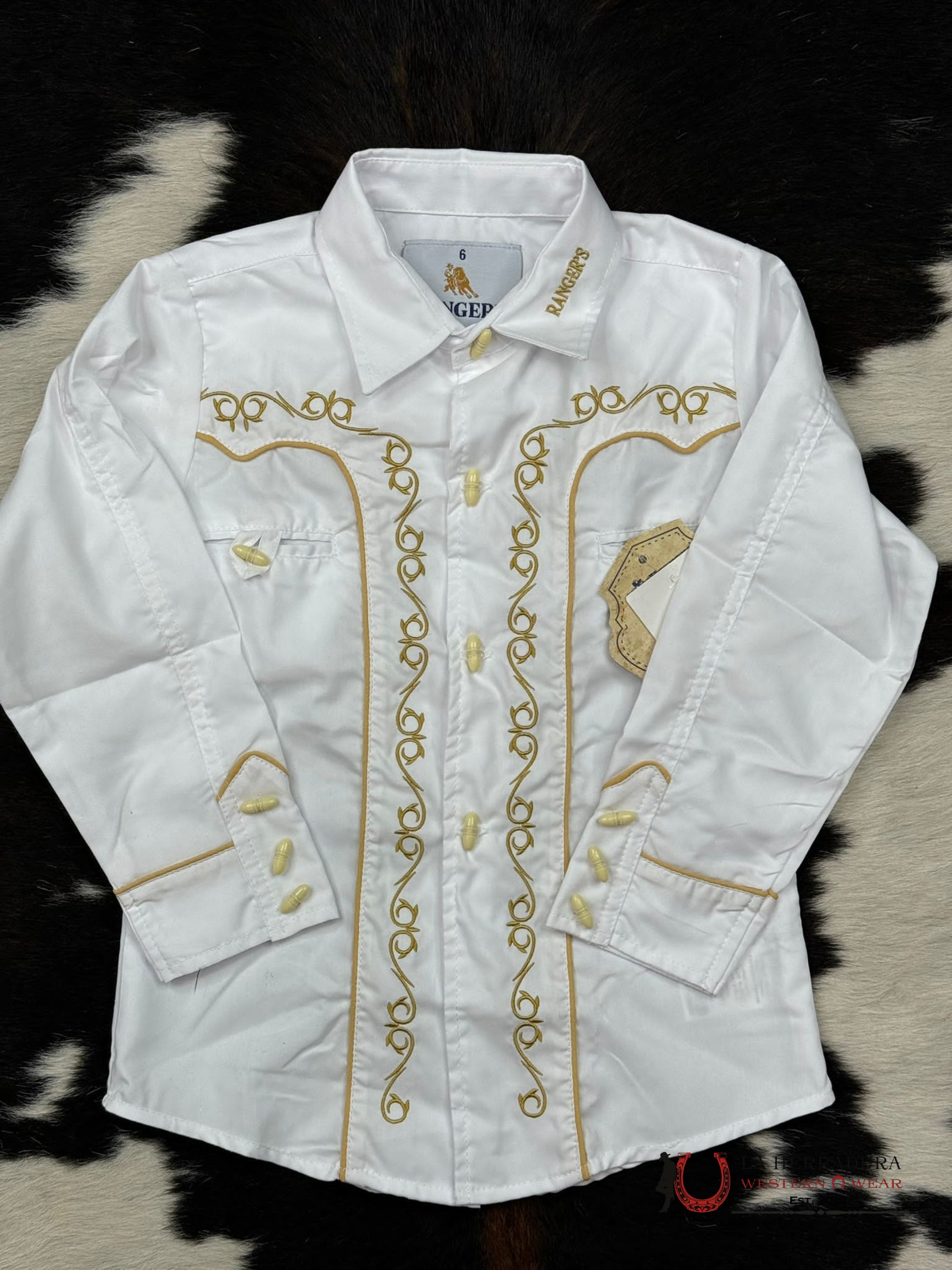 Ranger’s Charro White Bordado Light Tan Niños