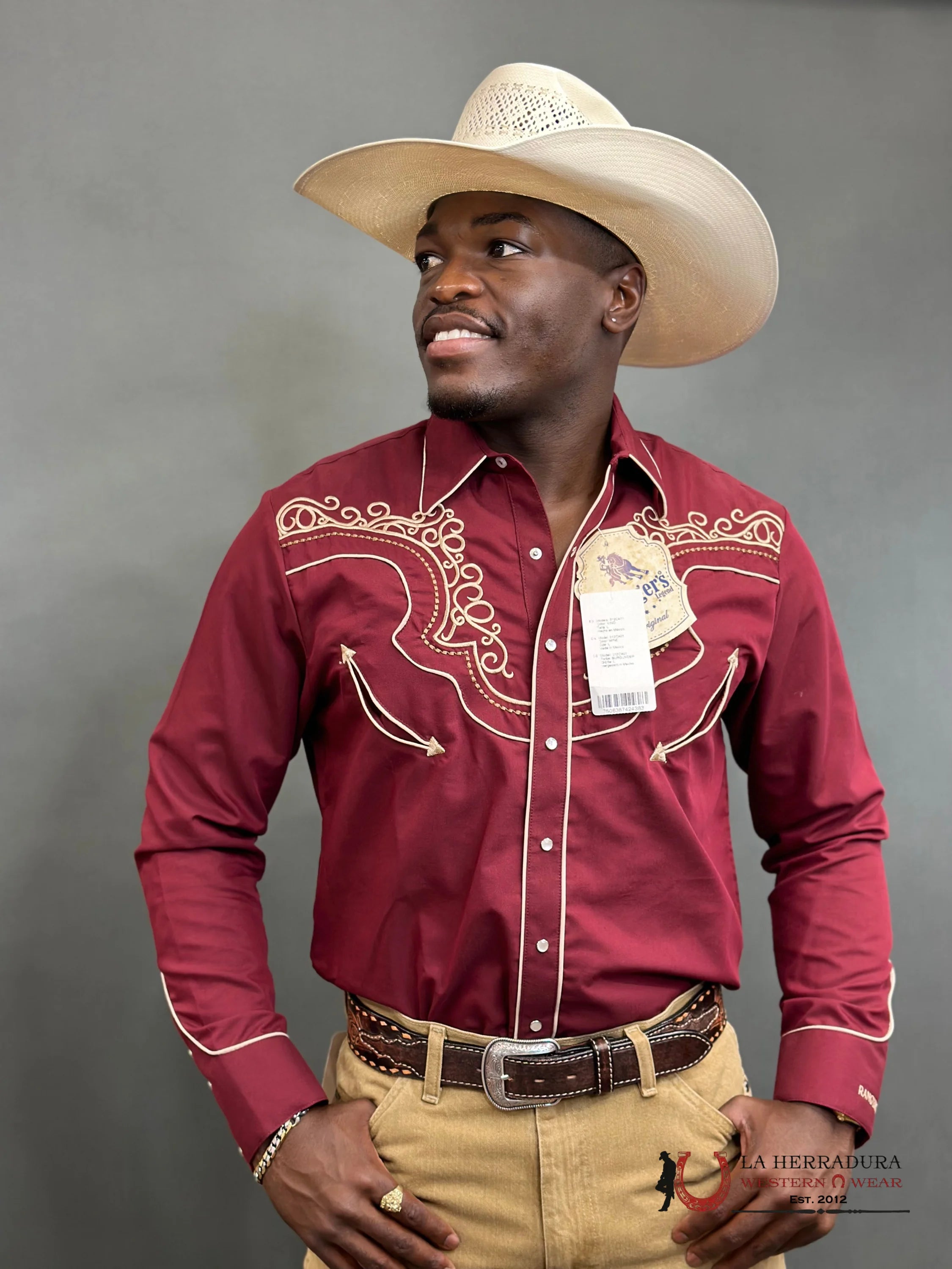 Rangers Legend Original Burgundy Charro Tan Embroidered Ropa Hombres