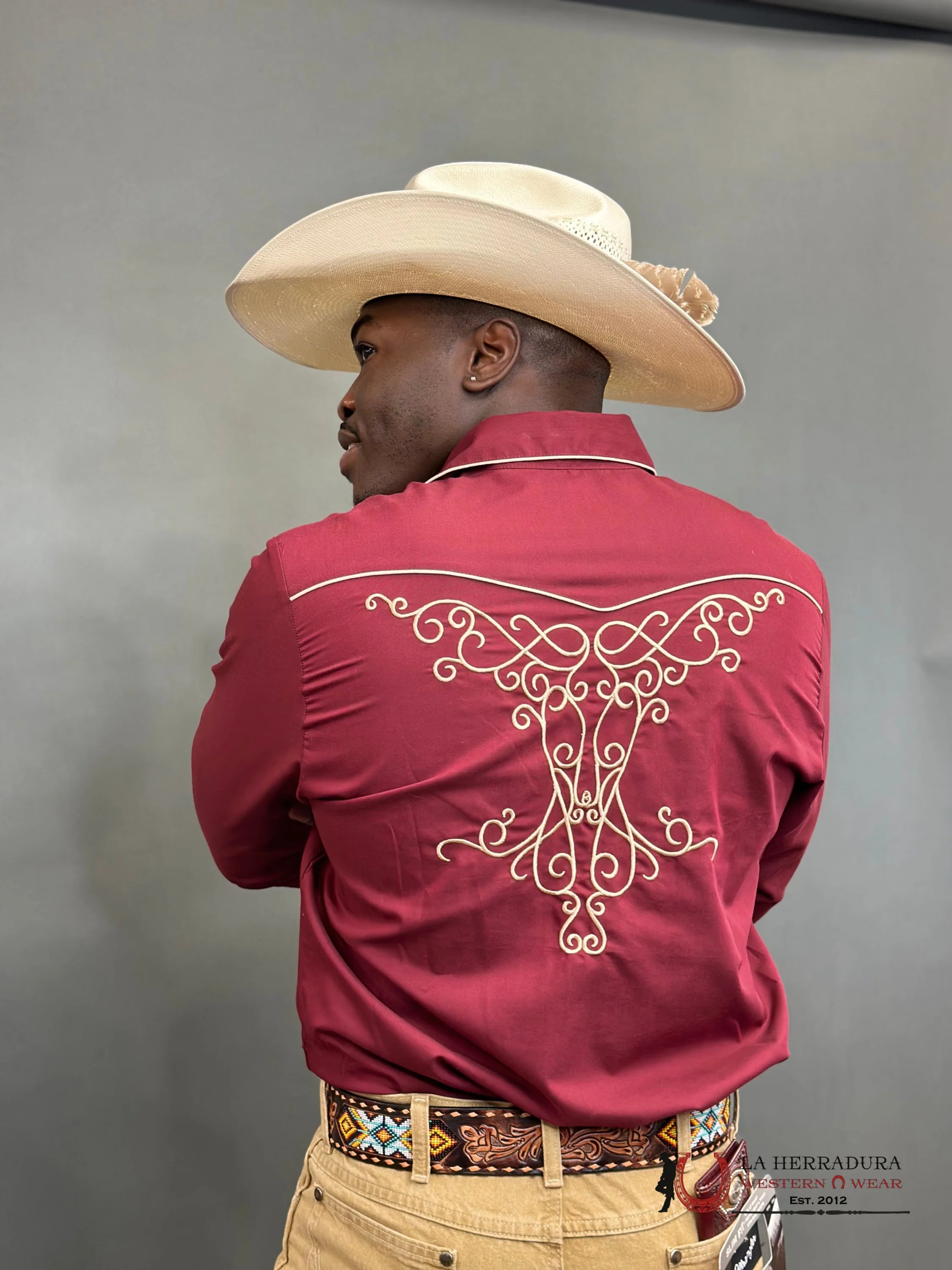 Rangers Legend Original Burgundy Charro Tan Embroidered Ropa Hombres