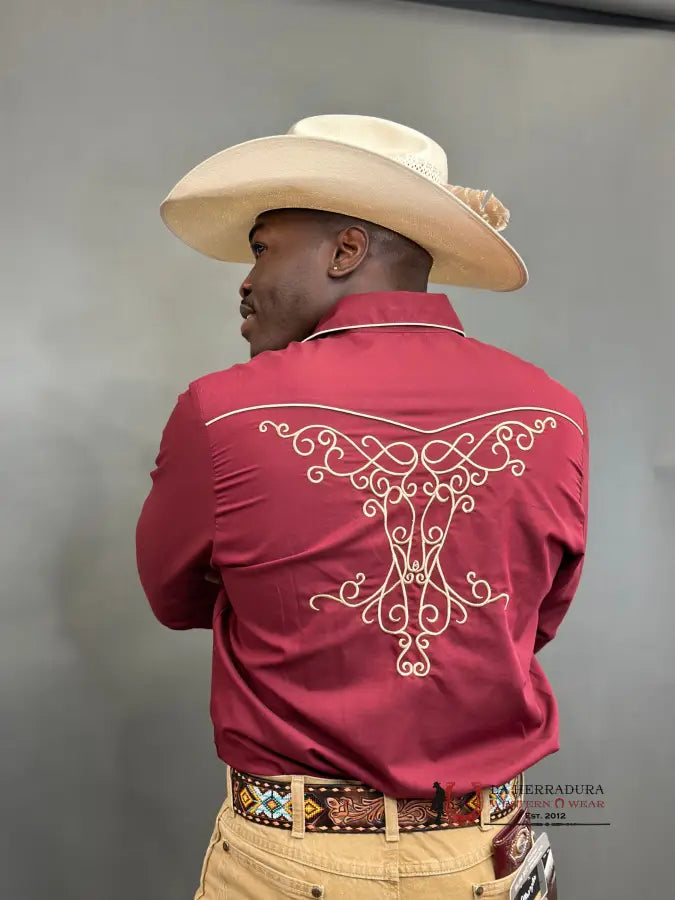 Rangers Legend Original Burgundy Charro Tan Embroidered Ropa Hombres