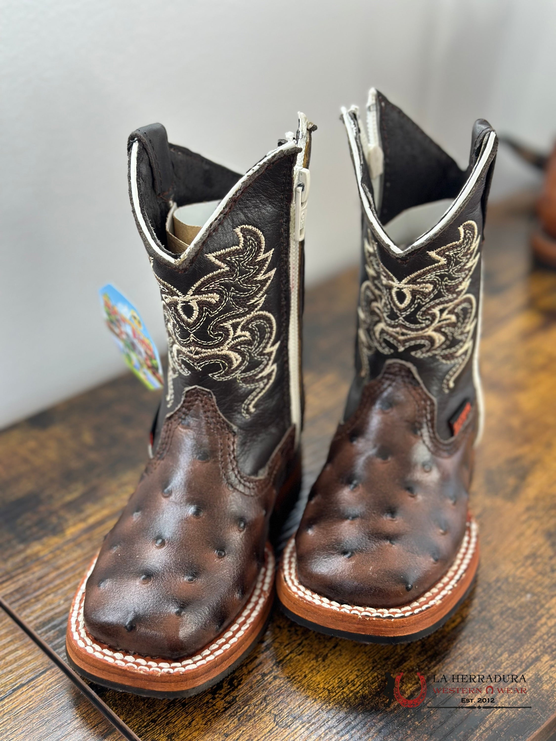 Raptor Kids Boots Ostrich Liga Brown Zipper Niños