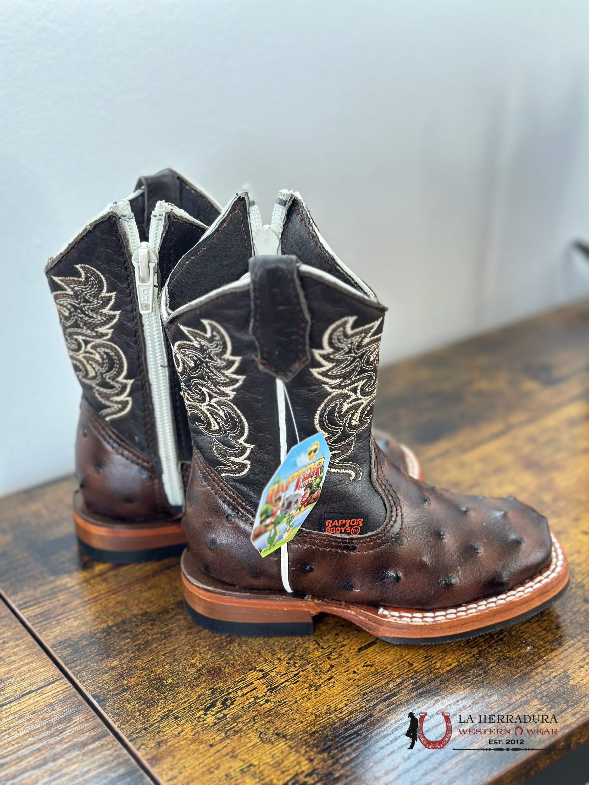 Raptor Kids Boots Ostrich Liga Brown Zipper Niños