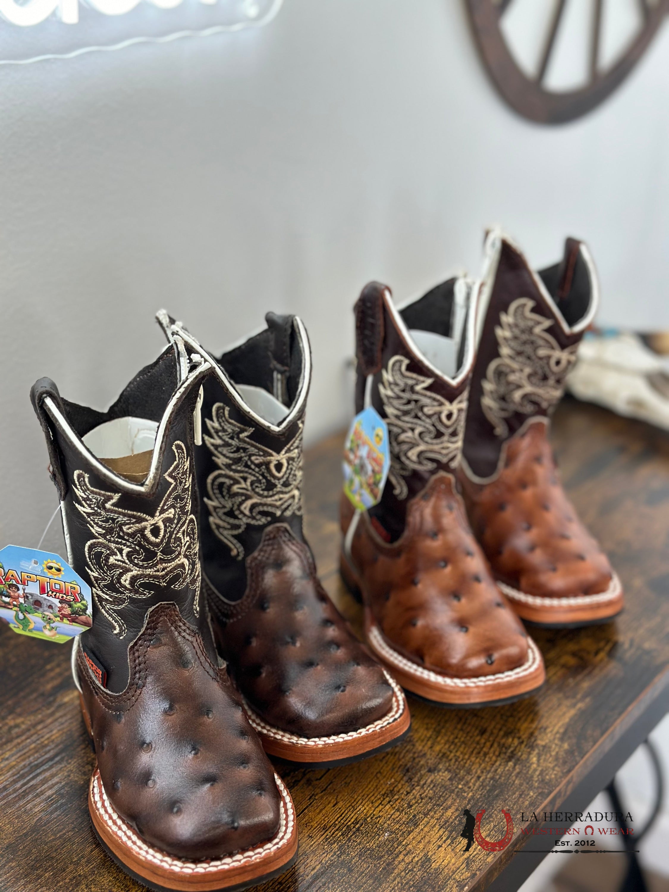 Raptor Kids Boots Ostrich Liga Brown Zipper Niños