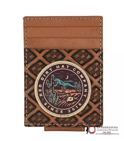 CARTERA CON CLIP MAGNÉTICO DE CUERO MARRÓN Y LOGOTIPO RDH - 23111875M9