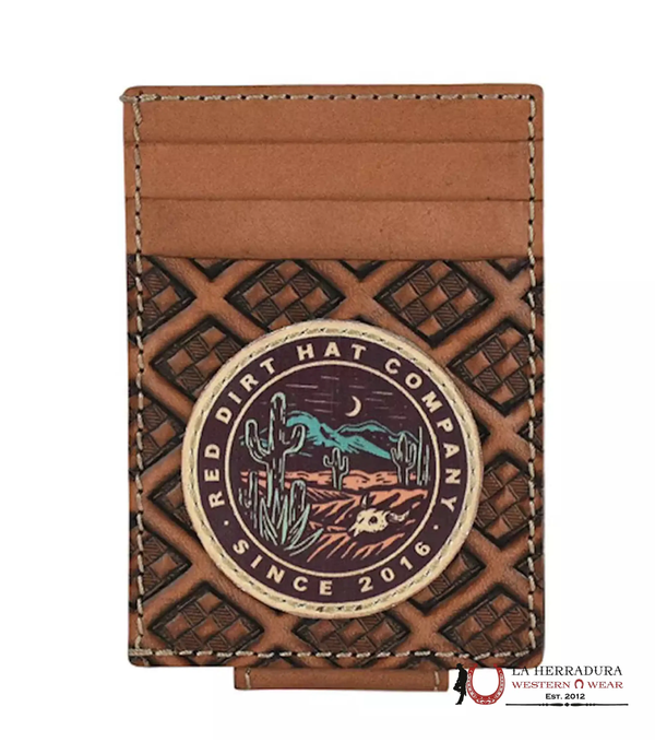 CARTERA CON CLIP MAGNÉTICO DE CUERO MARRÓN Y LOGOTIPO RDH - 23111875M9