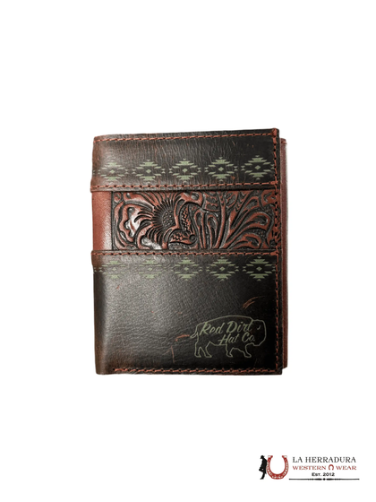 CARTERA TRIPLE PLEGABLE DE CUERO REPUJADO MARRÓN OSCURO RDH - 23225897W3