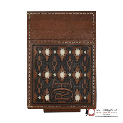 RDH MENS BROWN AZTEC W/WHITE CARD CASE W/MAGNETIC CLIP WALLET- 23225875M9
