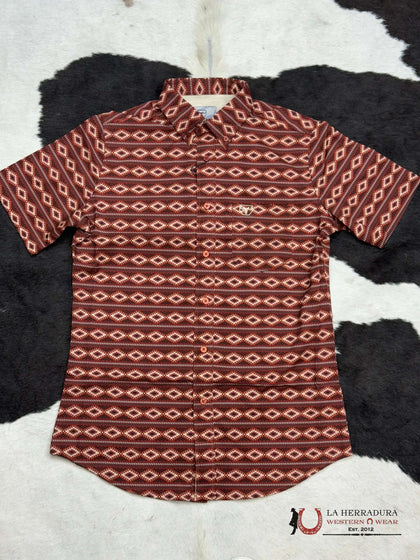 RED MAROON AZTEC SHORT SLEEVE SHIRT VINO