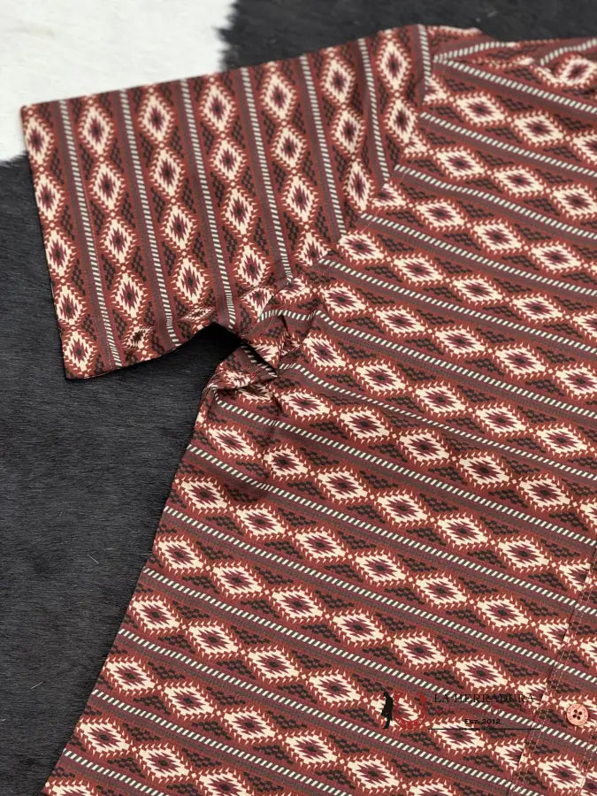 Red Maroon Aztec Short Sleeve Shirt Vino Ropa Hombres