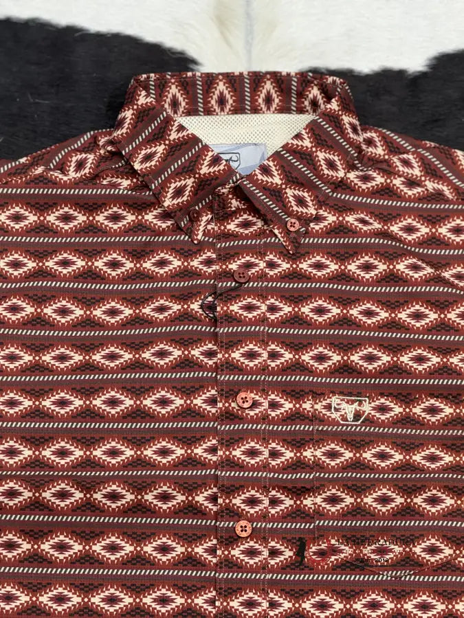 Red Maroon Aztec Short Sleeve Shirt Vino Ropa Hombres