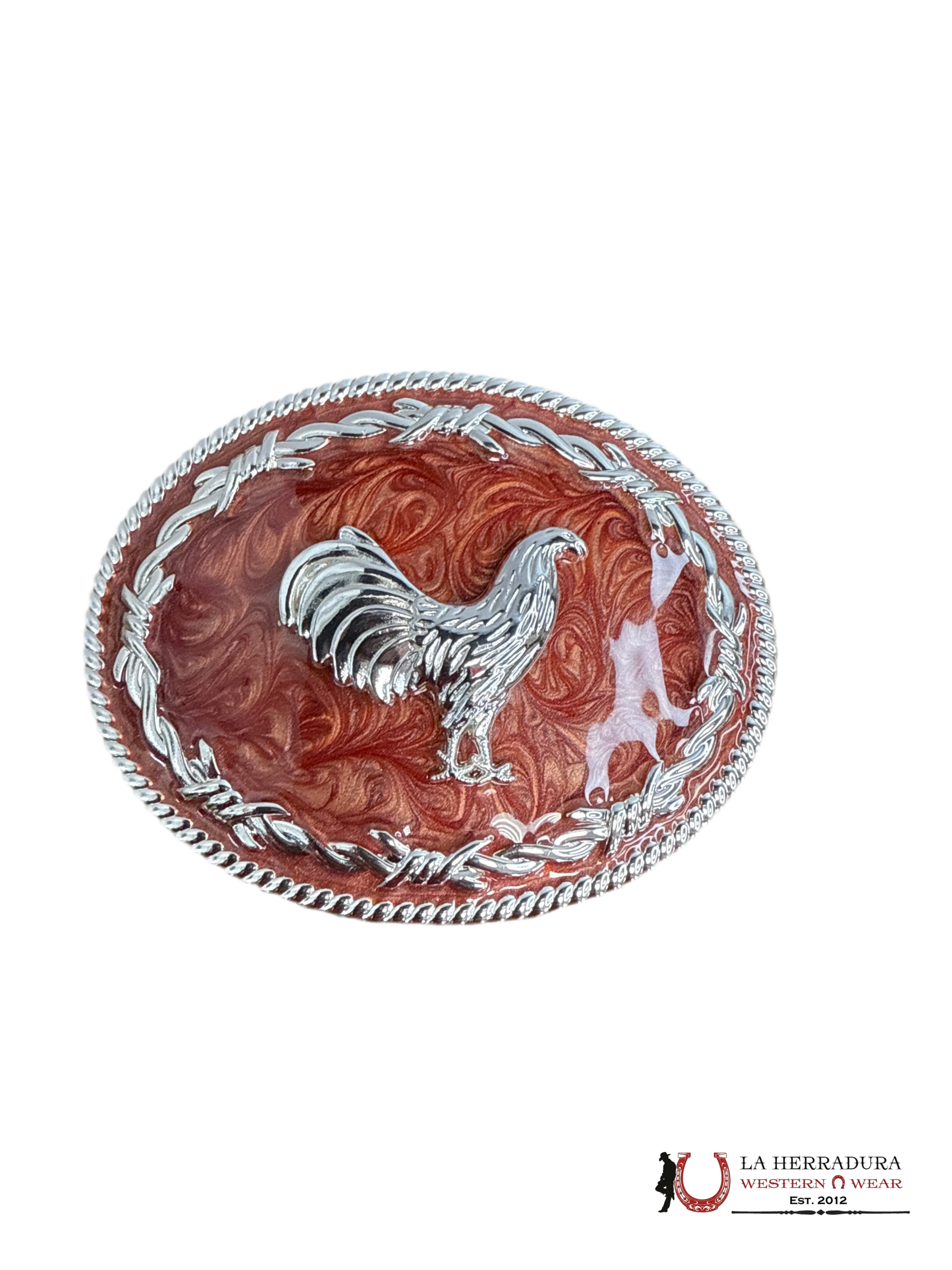 RED & SILVER ROOSTER ROUND BUCKLE 15 ACCESORIOS