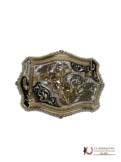 RIDING COWBOY GOLD AND BLACL DETAILS SQUARE BUCKLE