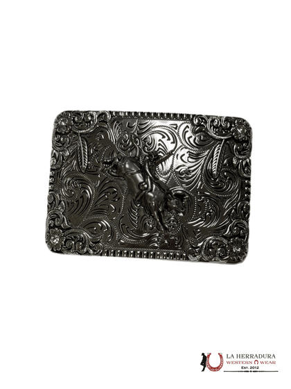 RIDING COWBOY SILVER SQUARE BUCKLE