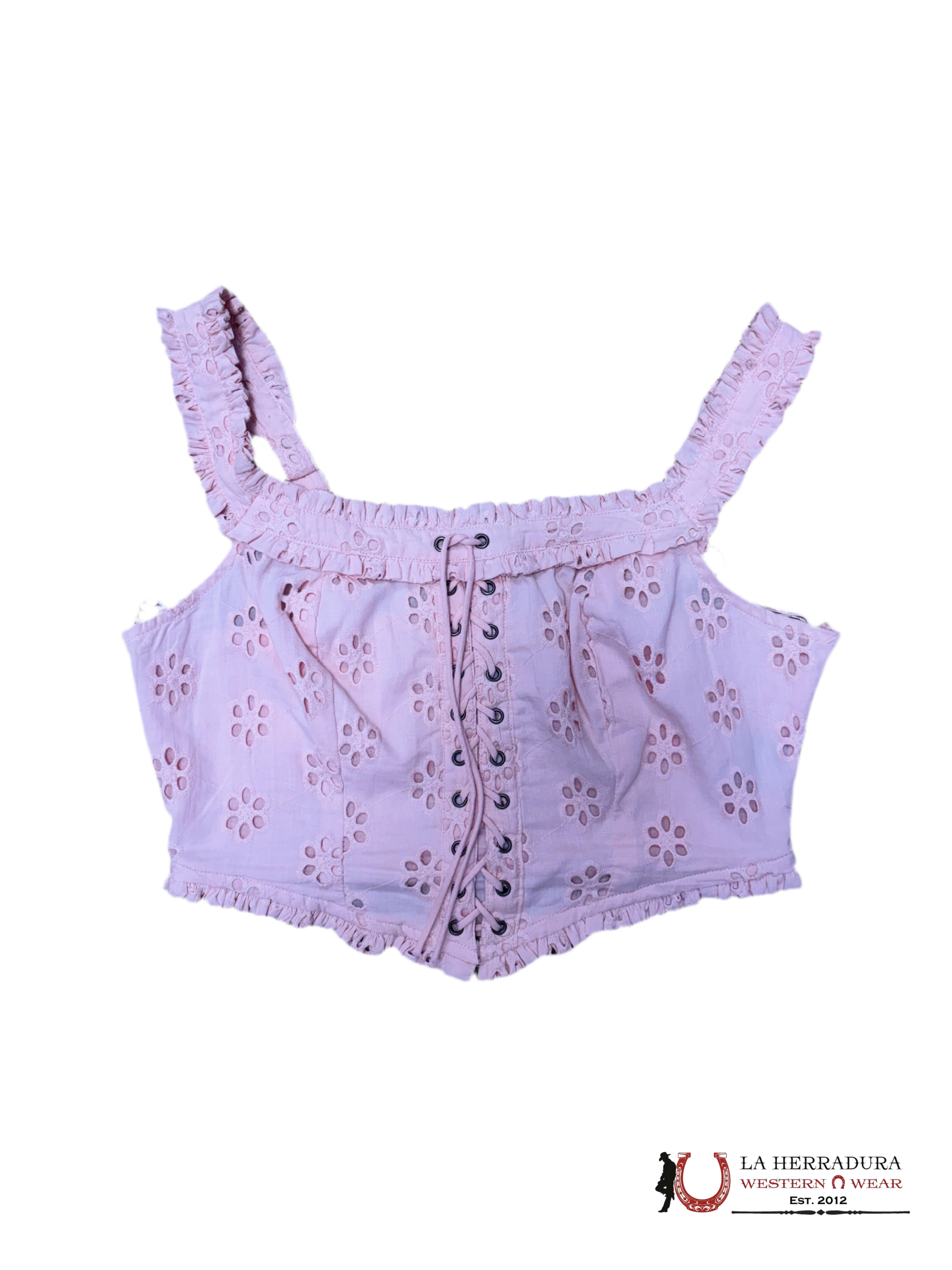 ROC&Roll Pink Flower Lase Up Crop Top BW50TO3890 ROPA MUJERES