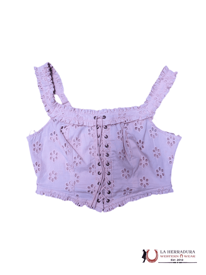 ROC&Roll Pink Flower Lase Up Crop Top BW50TO3890