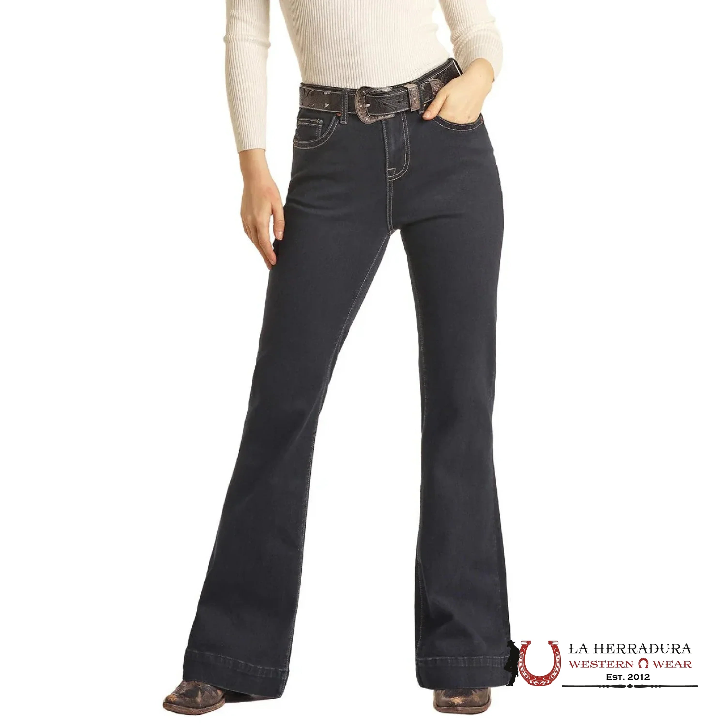 ROCK AND ROLL BLACK DARK WASH SCALLOP BACK YOKE TROUSER BW5MD02987 ROCK&ROLL JEANS WOMEN