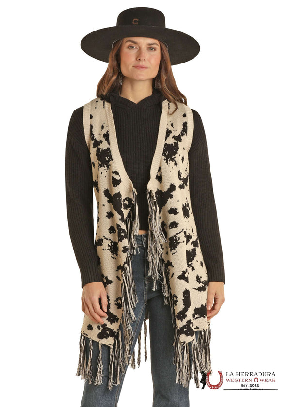 CHALECO DE PUNTO ESTAMPADO DE VACA ROCK AND ROLL CON FLECOS DW38C01967