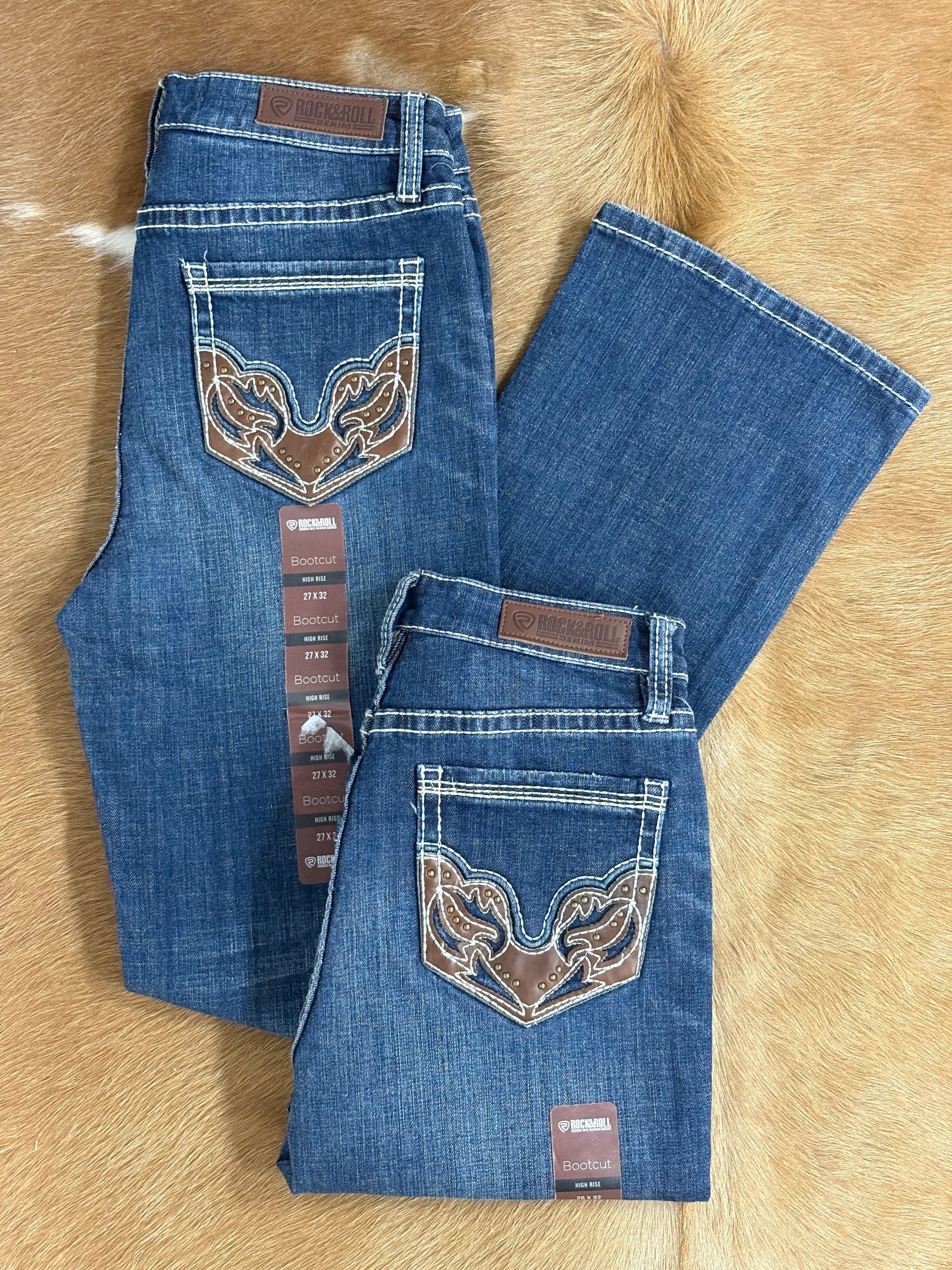 ROCK AND ROLL Dark Vintage Brown Pleather Emb. Bootcut - 2975 ROCK&ROLL JEANS WOMEN