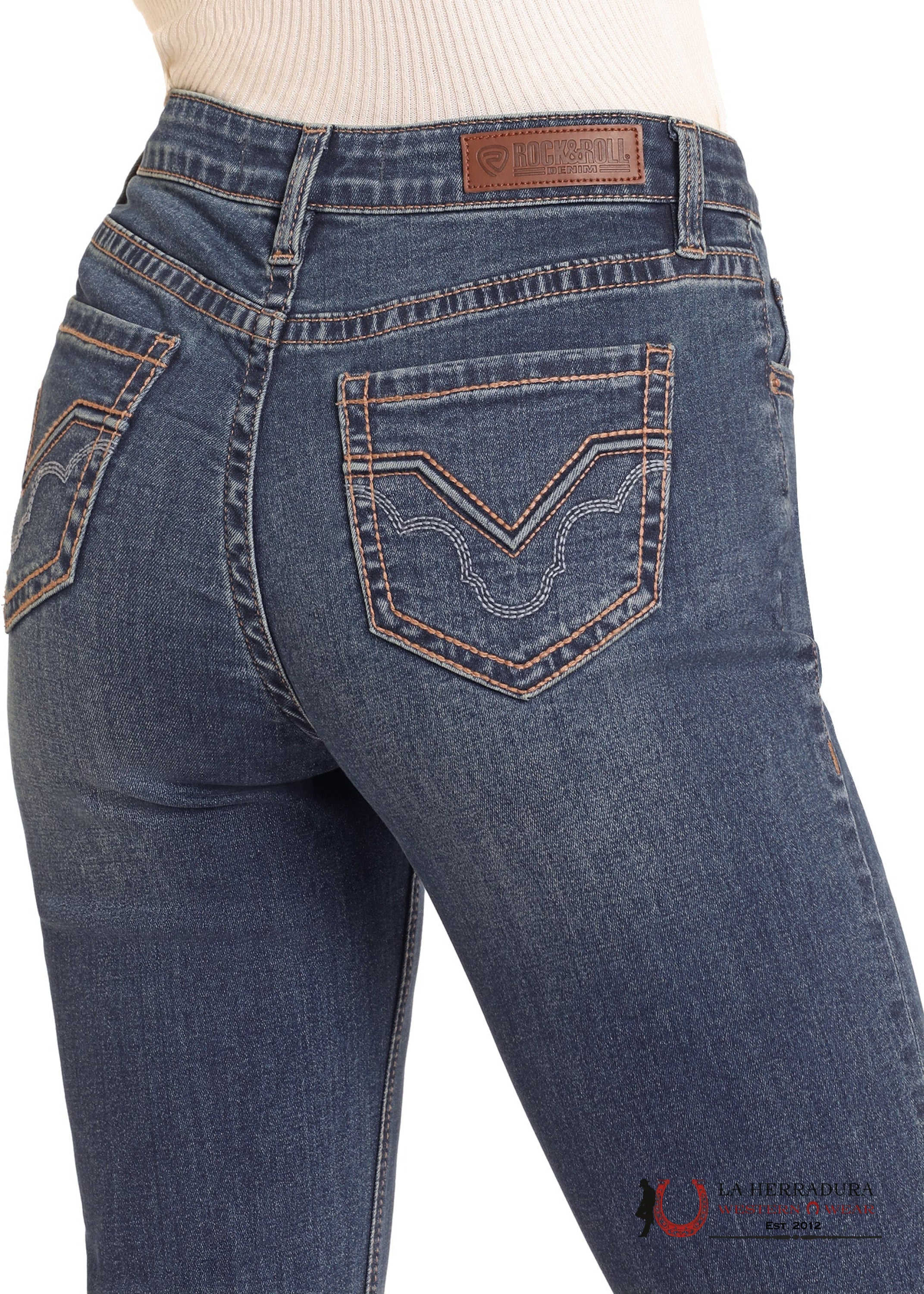 ROCK AND ROLL DARK WASH RAISED DENIM HIGH RISE BOOT BW4HD04768 ROCK&ROLL JEANS WOMEN