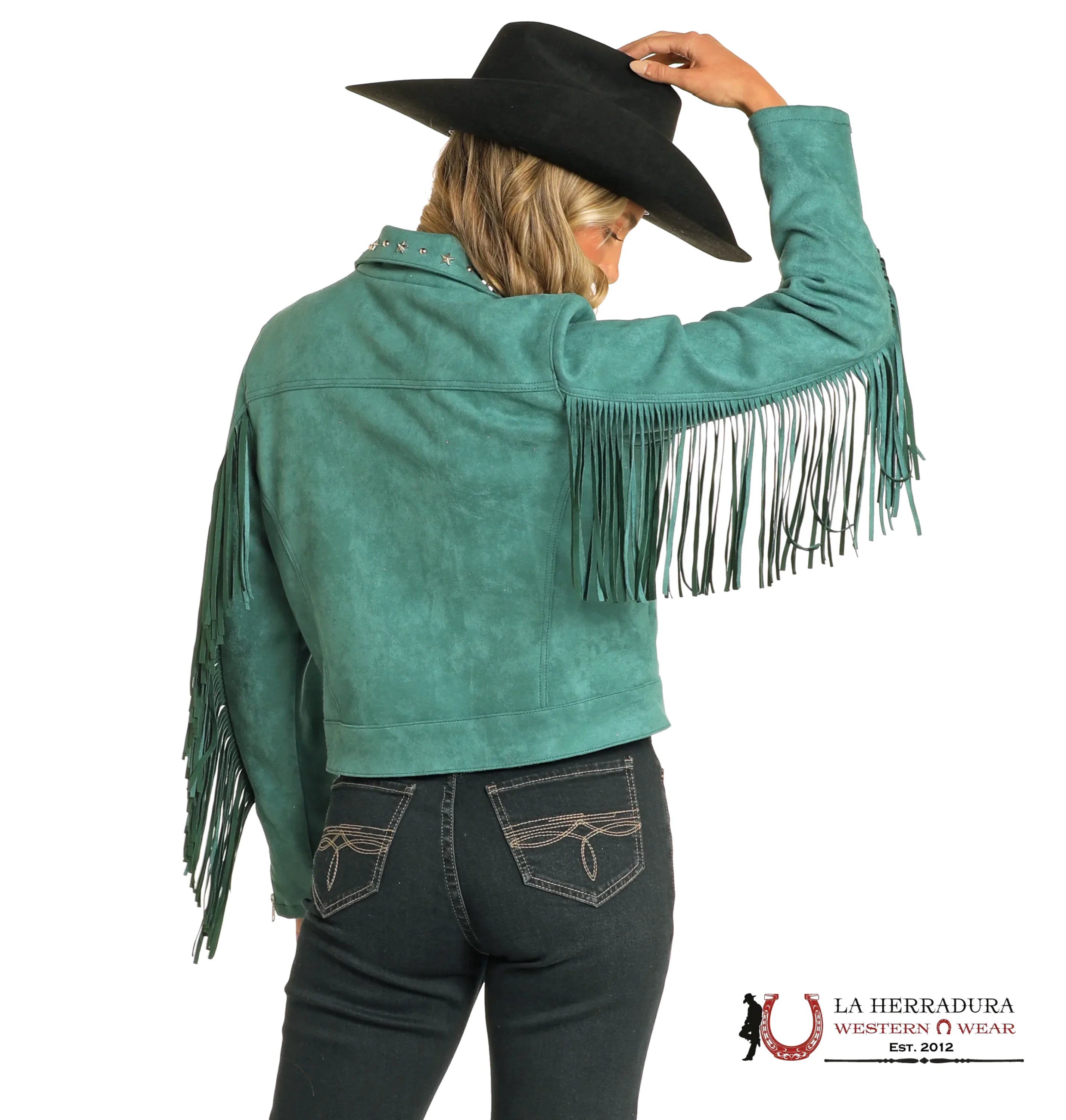 Rock&Roll Womens Suede Fringe Moto Jacket Green Ropa Mujeres